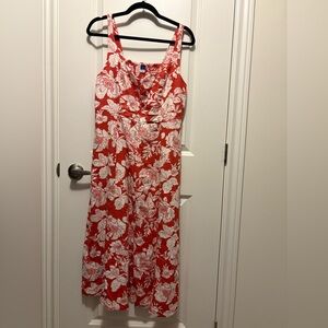 Red Floral Sleeveless Midi Dress - Women's Summer Dress
